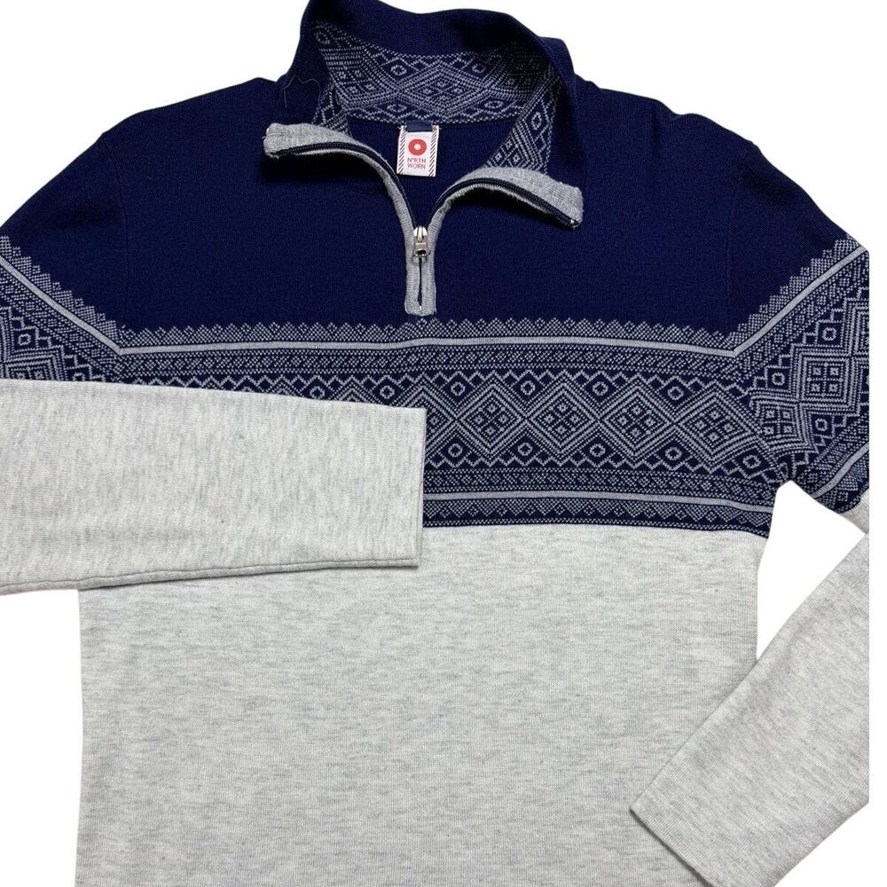 North Worn Nordic Nature Quarter Zip Pullover Sweater Mens Small Navy Grey